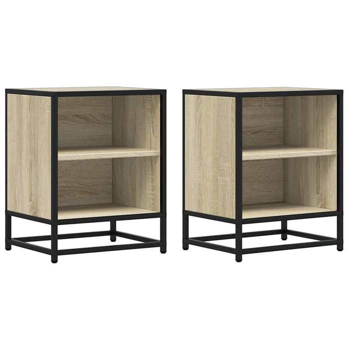 Tables de chevet chêne sonoma - XWO - Bois dingénierie et métal - 40x31x50 cm - 2 étagères - Capacité 60 kg - Lot de 2