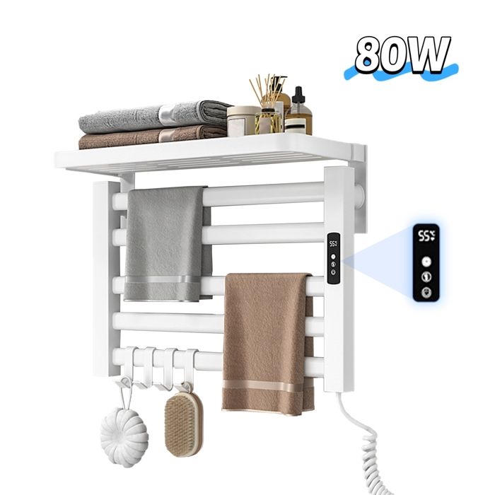 Porte-serviette électrique - 80W Sèche-serviettes électrique - affichage numérique - 5 étages - étanche - minuteur-55*40*22cm-Blanc