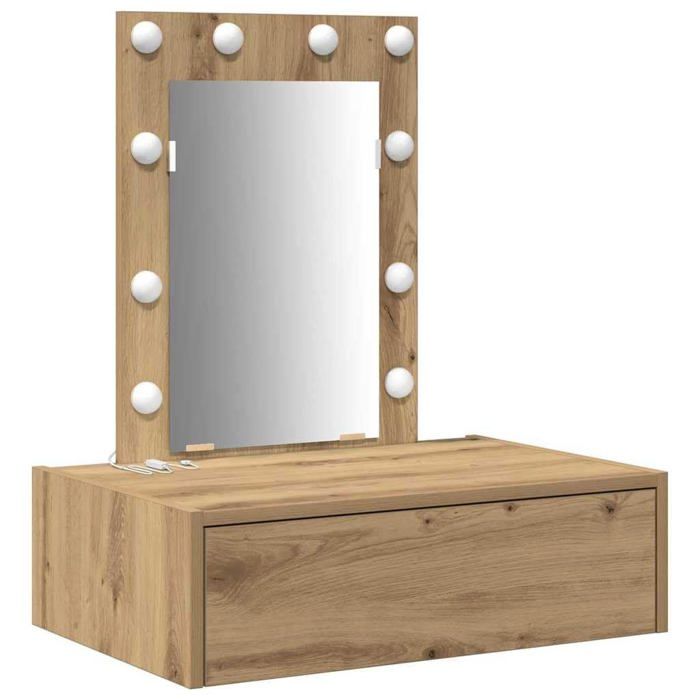 Coiffeuse moderne - vidaXL - 60x40x70 cm - Marron - Bois dingénierie - 1 tiroir - Miroir plan - Éclairage LED
