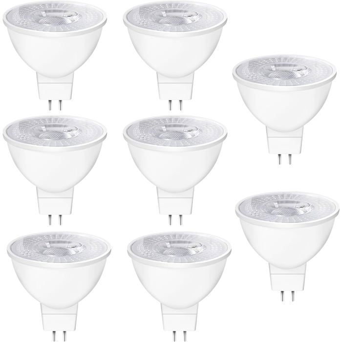 Ampoules LED GU5.3 MR16 12V 5W Blanc Chaud 2700K 550LM 38° Angle Non Dimmable Lot de 8 [Classe énergétique F]