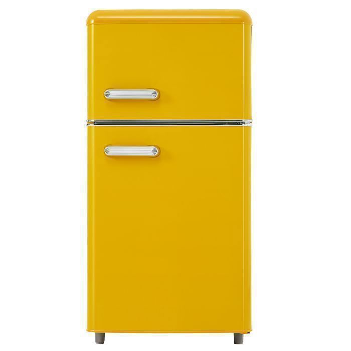 Réfrigérateur DENDIRECT Retro à double porteVolume total:72 L Volume du compartiment congélateur:21L Éclairage intégré jaune