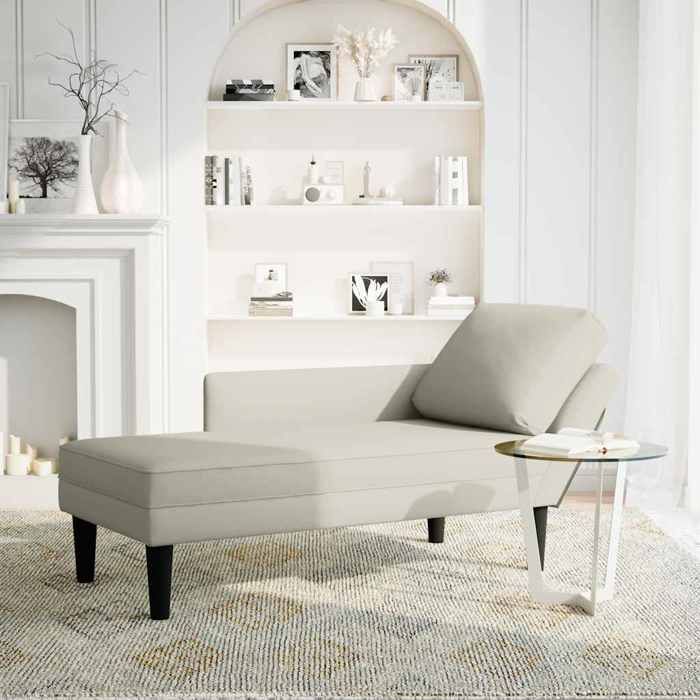 SOLDES DHIVER®Chaise longue/Fauteuil long - Fauteuil relaxant/chaise salon - 132x56x70 cm - avec coussin et accoudoir droit crème v