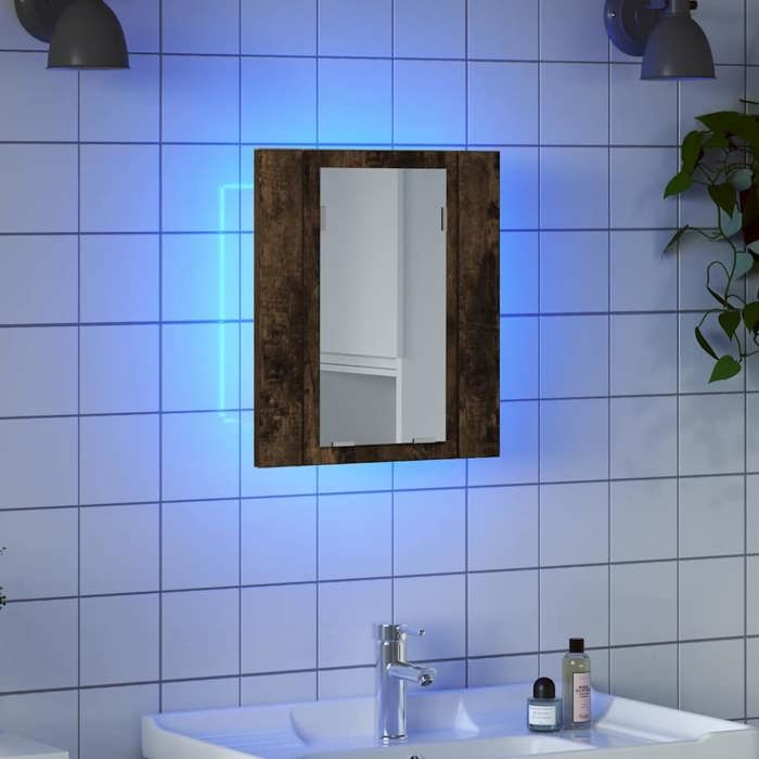 (Vente chaude)Cabinet à miroir à LED de bain CLARENCE 60 kg capacité Placard Mural de salle de bain chêne fumé 40x12x45 cm - M89342