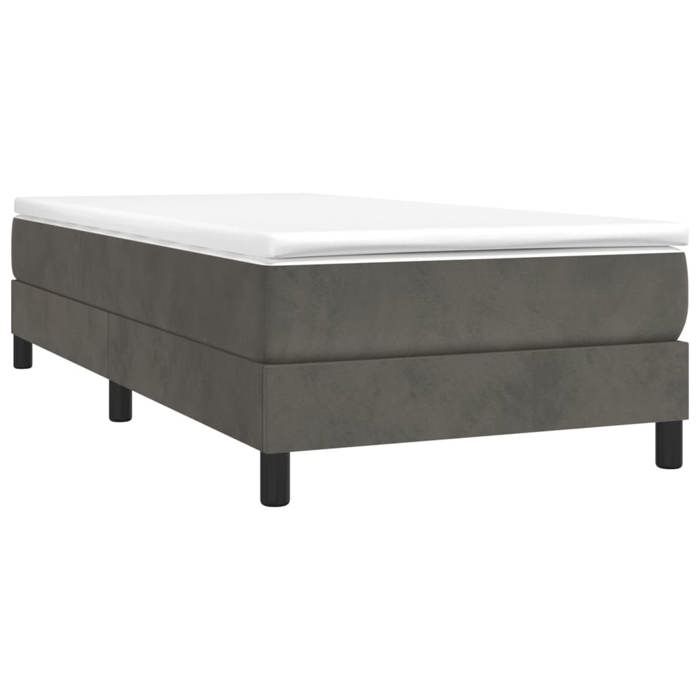 (En Promotion)Lit 1 PERSONNE 90x200cmCadre de lit à lattes Contemporain et matelas Gris foncé 90x200cm Velours L258746