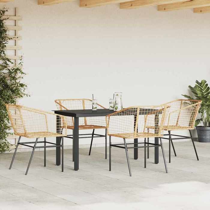 HOT SALE* Ensemble à manger jardin - 5 pcs - SHIELD - Table de jardin et 4 Fauteuils - marron poly rotin verre 3542164
