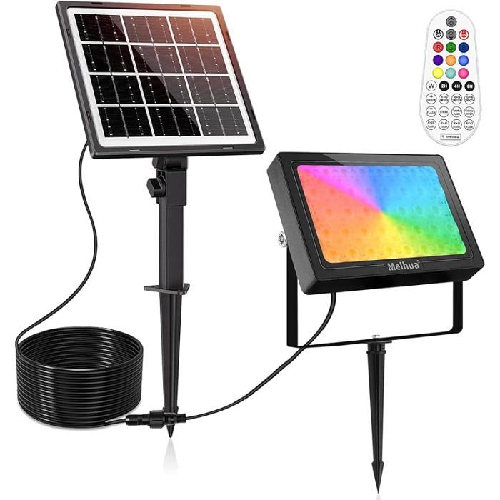 30W Spot Solaire Exterieur RGB 10 Couleurs 30 Modes Dynamiques 6 Luminosité Minuterie IP66 Etanche Lampe Solaire Multicolore SPOTS