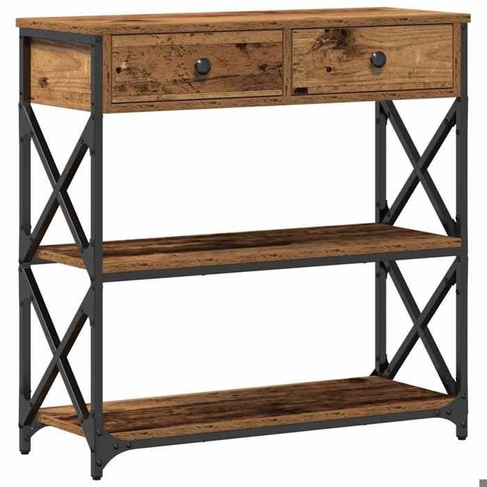 Console Meuble - Marron Table console Table dappoint support 20 kg avec tiroir - Bois Ancien - 75x28x75 cm - 603852516