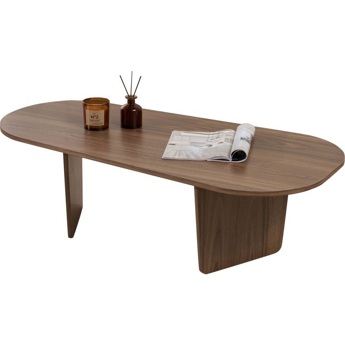 Table Basse Ovalis - 100% MELAMINE - Noyer - 40 x 65 x 130 cm