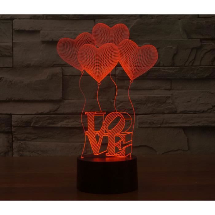Lampe de table à poser en forme de 4 cœurs - Aueq - love / lumière 3d lampe à économie dénergie / couleur changeante multicolore