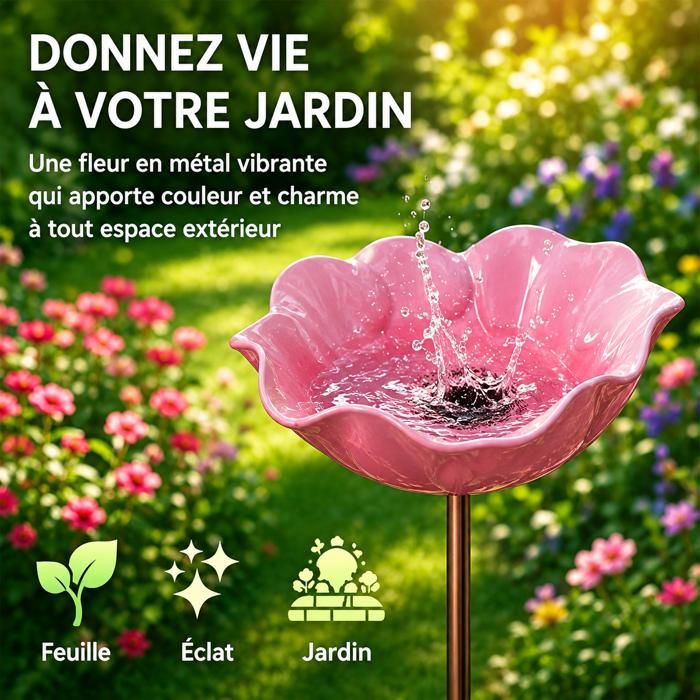 Bain dOiseaux Extérieur Rose Vasque Jardin sur Pied Abreuvoir et Mangeoire Oiseaux Décoration Terrasse Jardin