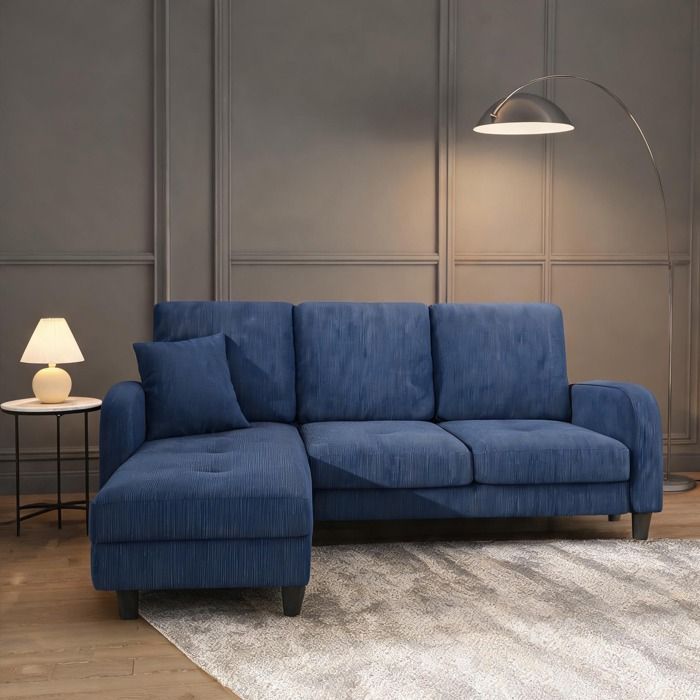 Canapé dangle 3 places en L revêtement cord rich blue 166 x 118 x 77 cm pour salon