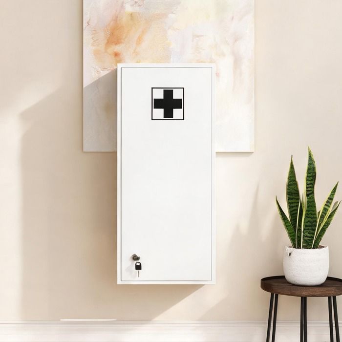 Armoire à pharmacie suspendue blanc 30x20x70 cm panneau de particules 4 étagères réglables fermant à clé
