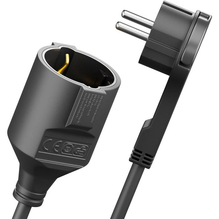 Rallonge électrique 2M 3680W fiche plate contact protection usage domestique bureau multimédia noir
