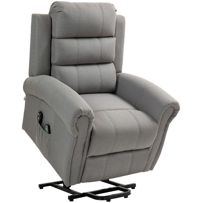 Fauteuil releveur électrique relax massant chauffant en tissu gris clair avec fonction allongée 150 kg