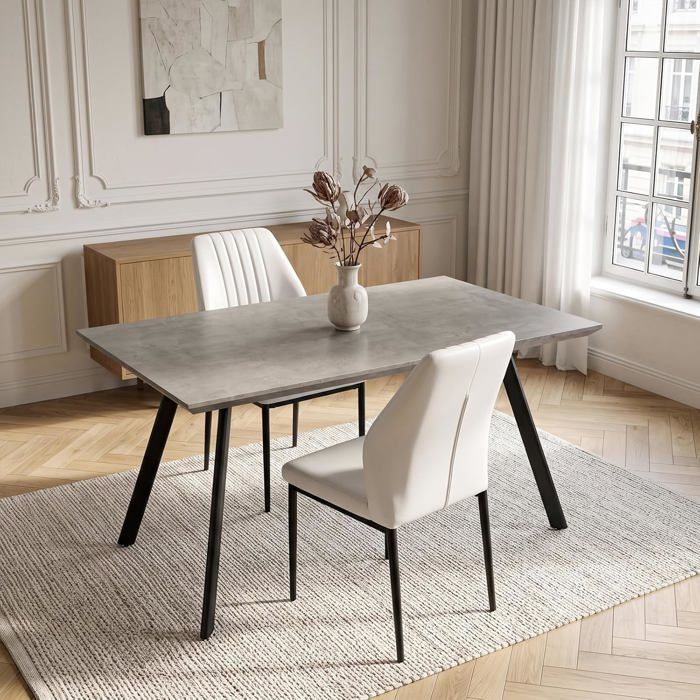 JIEXI Ensemble table de salle à manger et 2 chaises table de cuisine en MDF grise de 120 cm avec chaises en polyuréthane blanc
