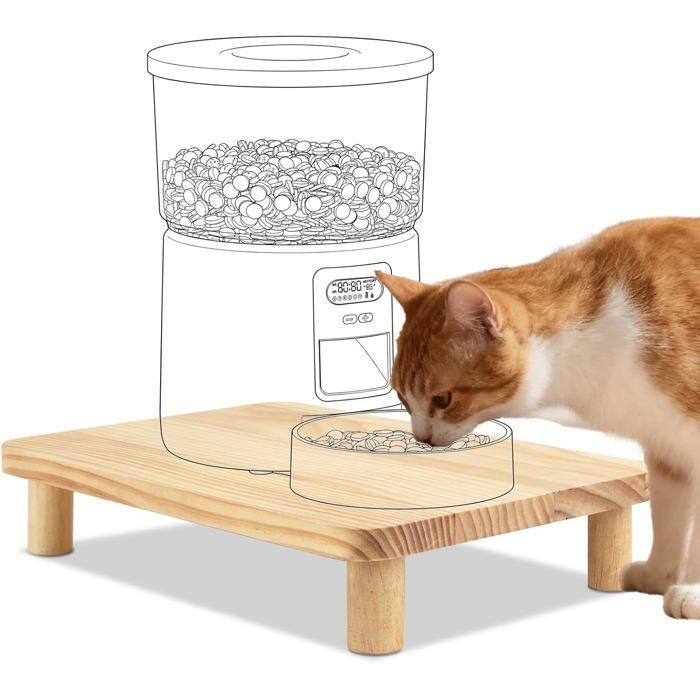 Support distributeur croquettes chat 34 3x20x6 1 cm hauteur 9 2 cm bois massif antidérapant ergonomique réduit pression vertébrale