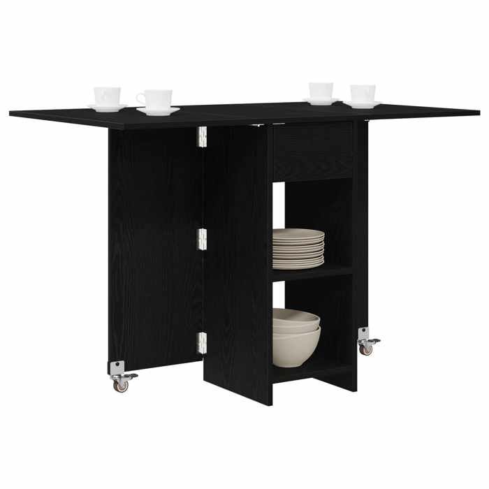 Les SoldesTable à dîner - Table de cuisine rectangulaire au style industriel - 115 x 70 x 75 cm - Bois dingénierie Chêne noir qba