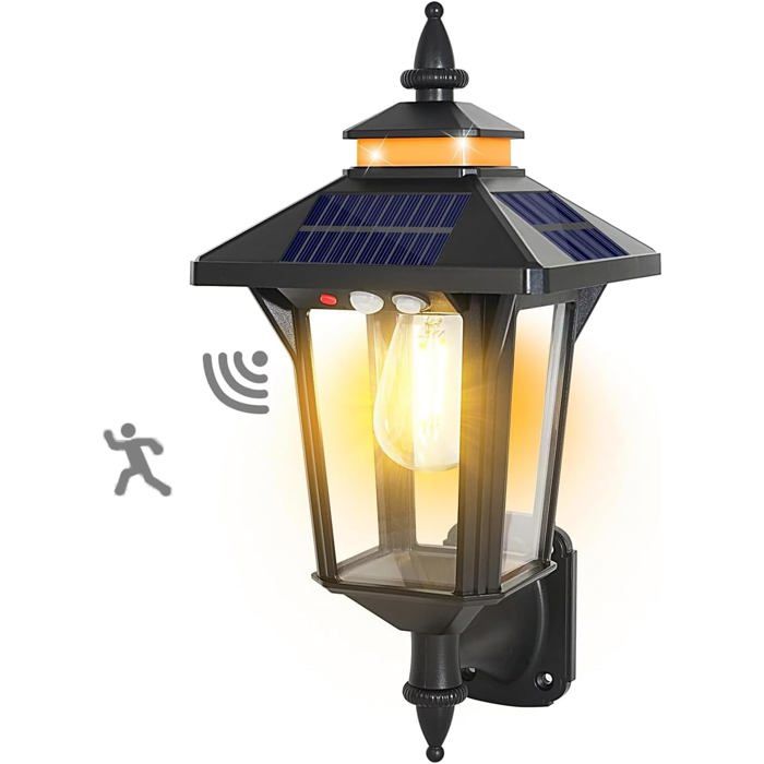Projecteur solaire extérieur détecteur mouvement 3 modes IP65 panneau 4 faces batterie 2200 mAh hauteur 1 8 à 2 5 m