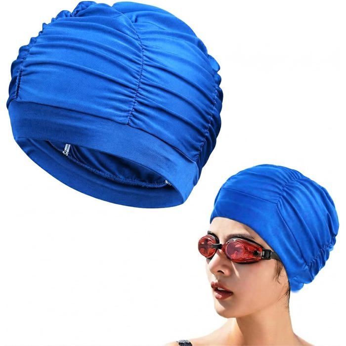 Bonnet de Bain Cheveux Long Adulte 1 Pièce Extensible et Confortable Bonnet Piscine Cheveux Long Bonnet Bain Femme Bleu clair