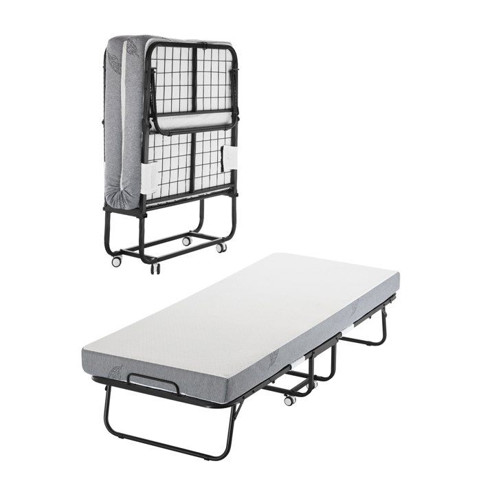 Lit dappoint pliant 79 x 190 cm cadre métal robuste matelas mousse mémoire de forme 12 5 cm blanc invités adultes maison