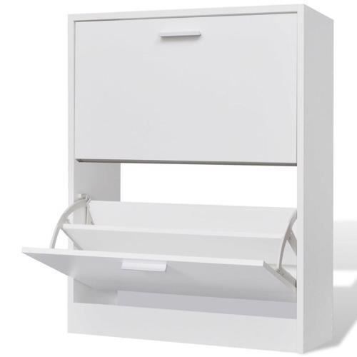 Meuble à chaussures en bois avec 2 portes pour 12 paires de chaussures 635 x 24 x 81 cm Blanc Meuble à chaussures en bois avec 2 portes pour 12 paires de chaussures 635 x 24 x 81 cm Blanc