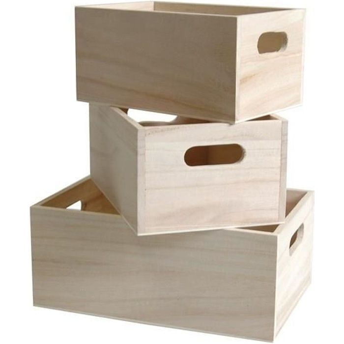 Caisses de rangement en bois à décorer - 3 pièces