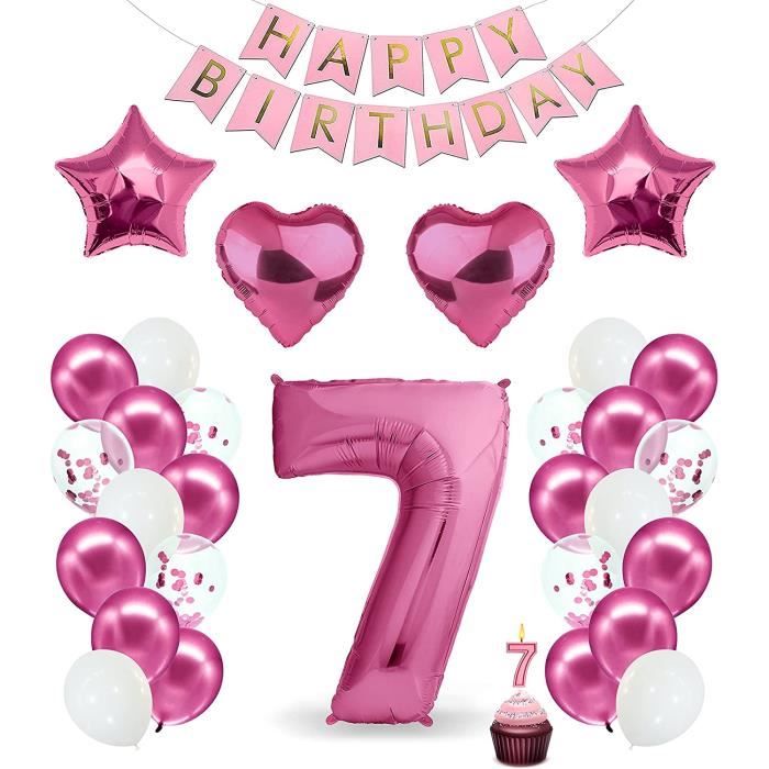 Decoration D Anniversaire 7 Ans Rose I 7e Anniversaire Fille I Decoration De Fete Ballons Roses 7e Anniversaire I Happy Birth A368 Cdiscount Maison