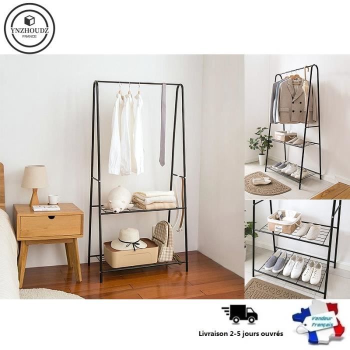 Portant Multifonction - YNZHOUDZ - L 60 x P 37 x H 160 cm - Noir - Industriel - Loft