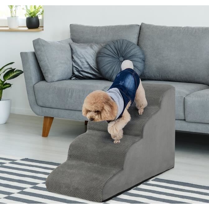 GYMAX Escalier 4 Marches pour Chien en Mousse Haute Densité, Échelle Antidérapante pour Animaux