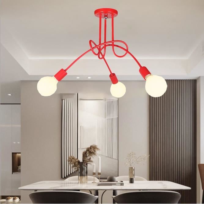 MOGOD Plafonnier Intérieur style Moderne E27 3 Lampes Lustre Plafonnier en Métal Rouge pour Cuisine Bar Couloir