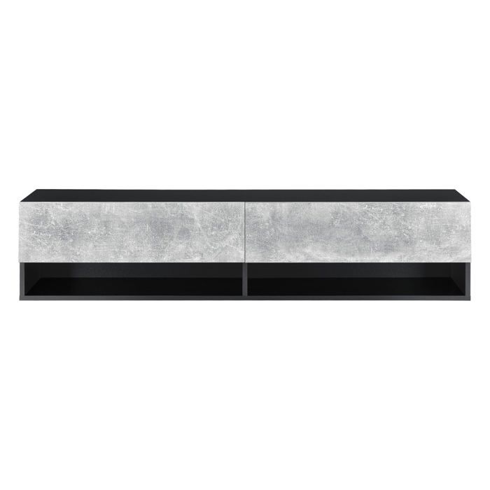 Étagère murale 2 portes meuble support TV rangement 140 cm noir effet béton 03_0005186 Étagère murale 2 portes meuble support TV rangement 140 cm noir effet béton 03_0005186