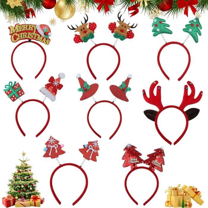 Lot De 2 Serre-Têtes De Noël Lumineux – Pour Enfants Et Adultes, Rouge Et Vert, Atmosphere Festive