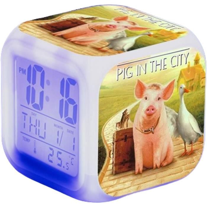 HUA5D Reveil Enfant Numérique,Thème Un Camion Veilleuse À 7 Couleurs Changeantes Wake Up Light,Réveil De Chevet Garçon Fille,avec Date Calendrier Température,A12