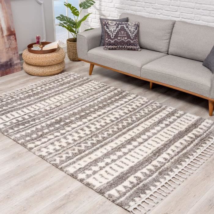 Paco Home Tapis Shaggy Poils Hauts Tapis Divers Couleurs Et Tailles 120x170 Cm Gris - Maison