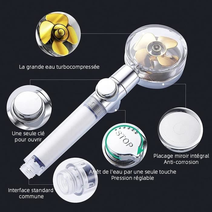 Pommeau de Douche Anticalcaire avec Filtre 15 Couches, 3+1 Jets et