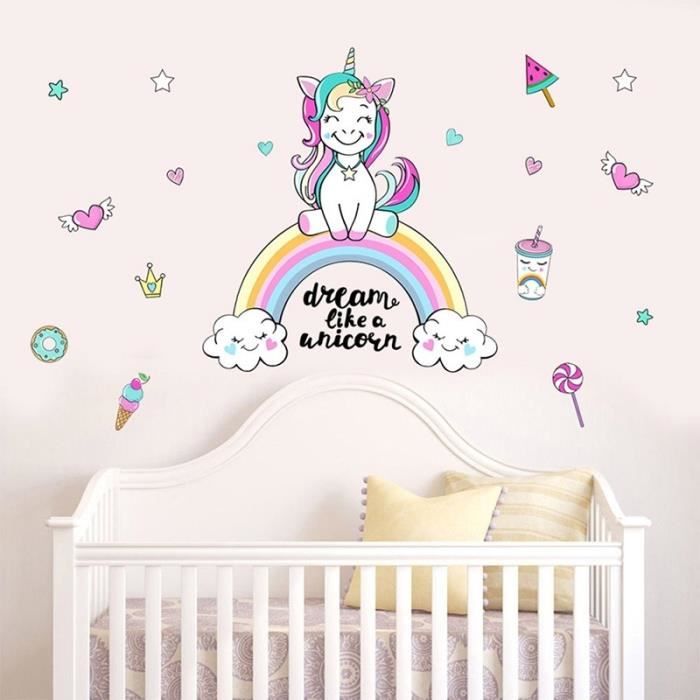 Sticker mural licorne arcenciel 38cm x 42cm Cdiscount Maison