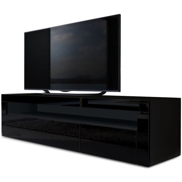 vladon meuble tv bas valencia en noir mat - noir haute brillance - noir haute brillance