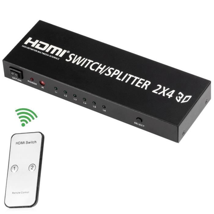 HDMI séparateur Splitter 2 entrées 4 sorties soutien 1080P 3D avec
