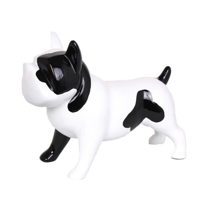 Statue Design En Résine Chien Bouledogue Français Noir Et Blanc 33 Cm