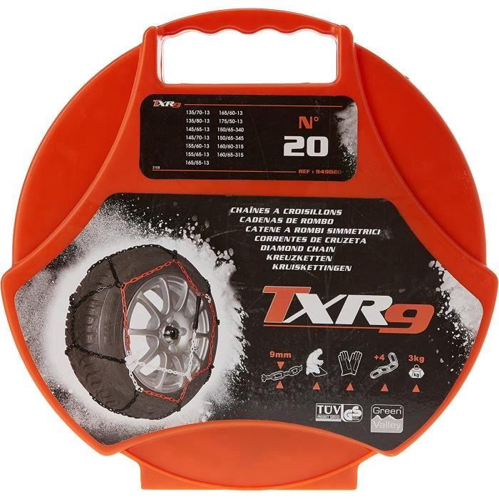 Green Valley TXR9 Winter 9mm Snow Chains - Car Tyre for 15