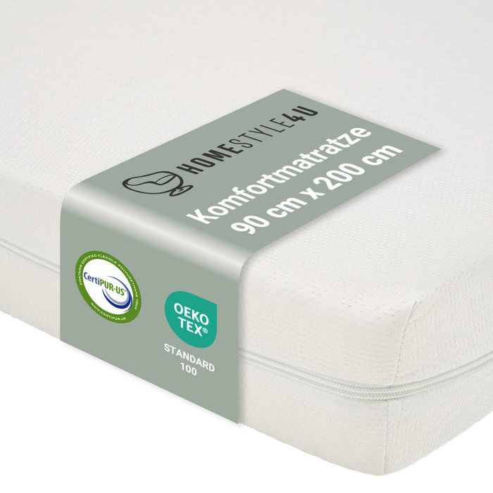 Matelas 90x200 cm Blanc H2 Housse Lavable Antiallergique Matelas Enfant Matelas en Mousse Enroulable