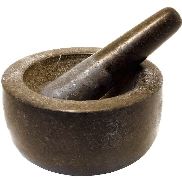 Mortier Et Pilon En Granit Gris JADE TEMPLE - 51x34.5x17 Cm - Pour Cuisine Et Préparation Aliments