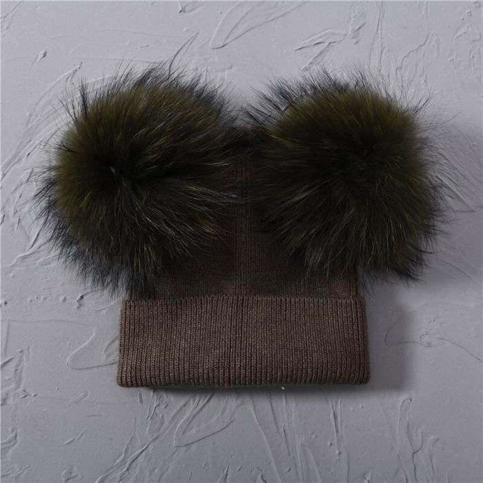 Femmes Chapeau d/'hiver Fox Fourrure Véritable Pompon Chaud Tricot Ski Bonnet Filles skullies Beanies