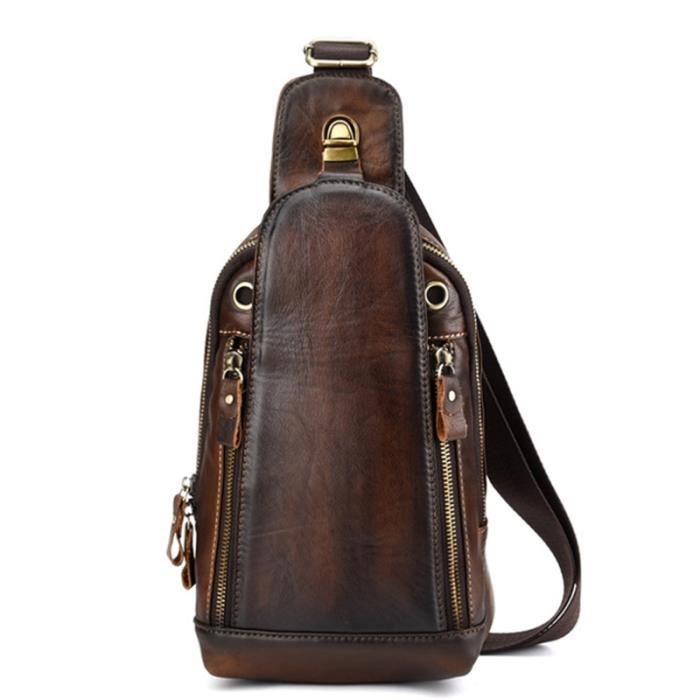 Sac à Dos,Haute qualité hommes en cuir véritable sac à dos unique sac à dos Vintage véritable peau de - Type Coffee