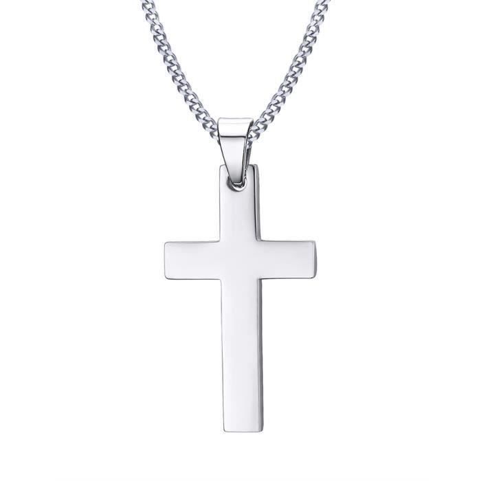 Collier Homme Croix Catholique PROSTEEL Pendentif Crucifix Acier Inoxydable Plaqué Or
