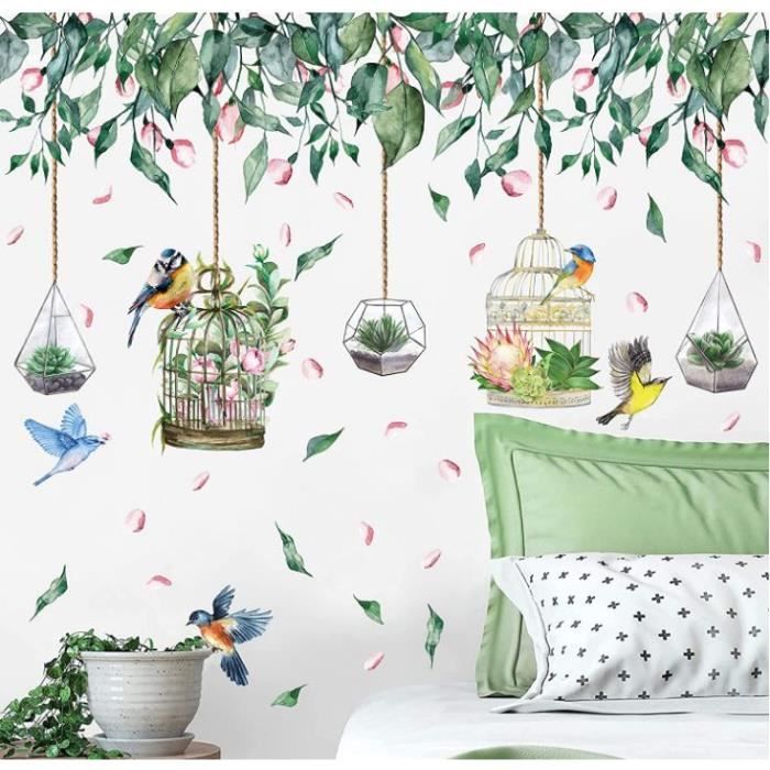 Stickers Muraux Branches Feuillues Oiseaux - Autocollants Décoration Salon Chambre