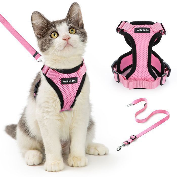 Meilleurs prix pour Rabbitgoo Harnais Chat Harnais pour Chat Laisse Harnais Chat Rose S Réglable Respirant avec Laisse à double usage pour voiture