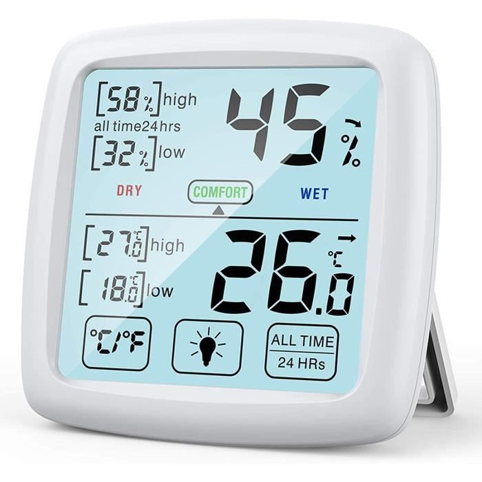 Mini Thermomètre Interieur Numrique, Hygromètre Portable Professionnel  Grand Cran Avec Horloge, Thermomtre Blanc Prcis, Hygromtrepour La Maison,  Cham