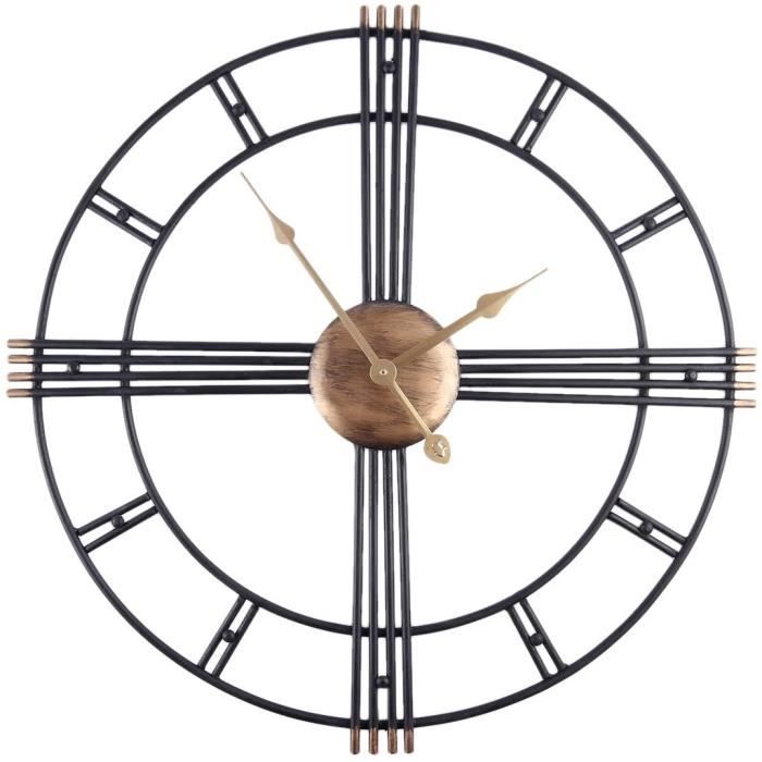 Bar YAKOK Horloge Murale Geante Salon 50CM Metal Horloge Murale Silencieuse Horloge Murale Design Chiffre Romain Pendule Murales pour Cuisine Chambre Noire Bureau 