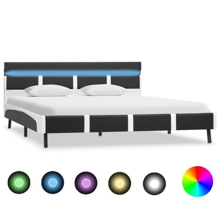 Lit - LAY - Cadre avec LED Gris Similicuir - 140x200cm - Bois - Contemporain